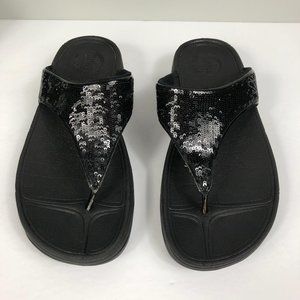 Fitflop Electra Black Sequin Thong Flip Flop 7